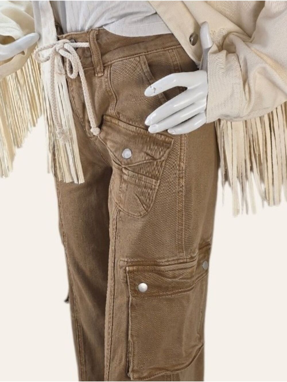 Risen Cocoa Utility Cargo Jeans 0/24 NWT Neutral Western Chic